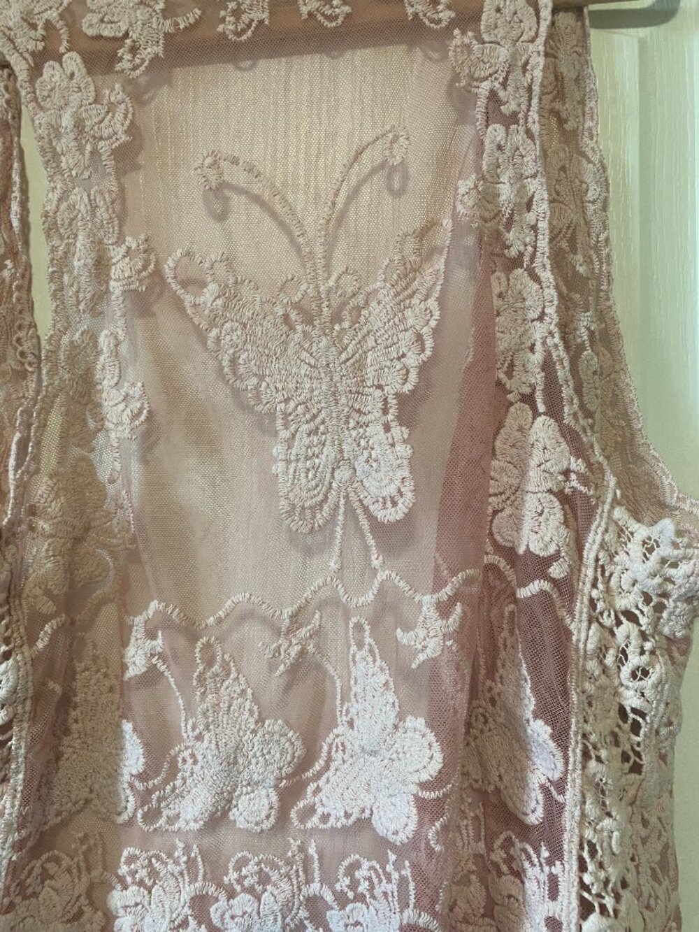 Origami by Vivien Pink Lace Butterfly Embroidered Sheer Duster Vest - Picture 10 of 11
